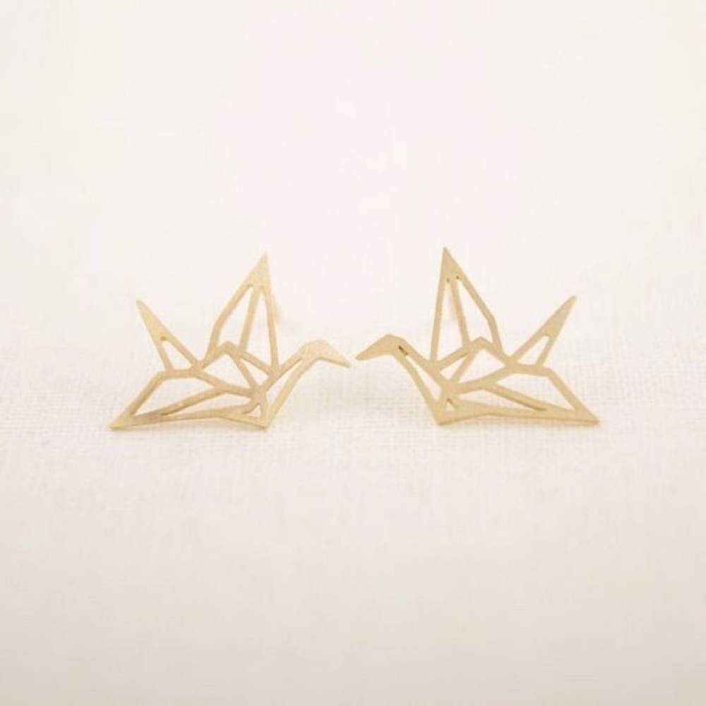 Silver Stainless Steel Origami Paper Crane Laser Cut Stud Earrings - Brand New! - Picture 8 of 8